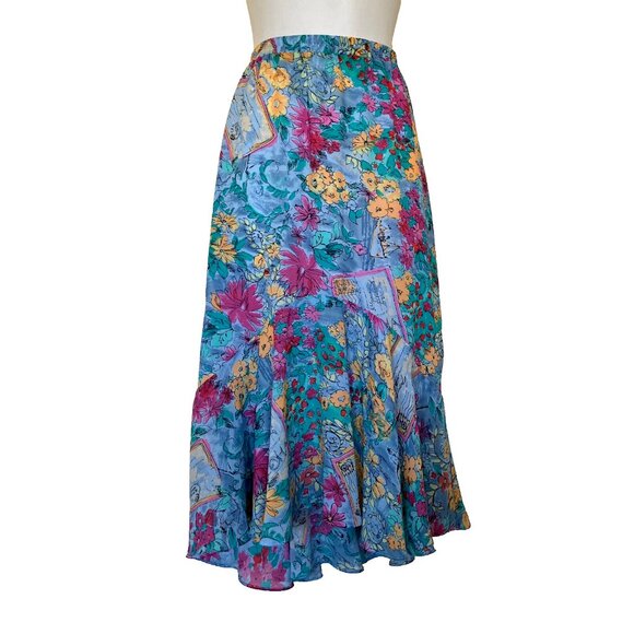 Tanjay Colorful Floral Tulip Ruffle Hem Maxi Skirt Pull On Elastic Waist Petite - Picture 2 of 5